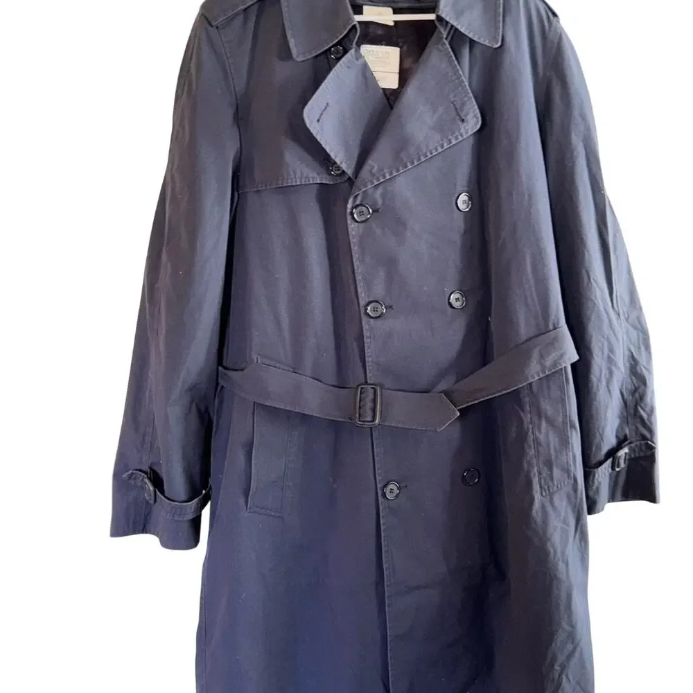 Vintage US Military Navy Blue Trench Coat Raincoat Men’s 44L P7530